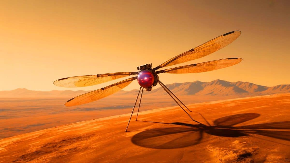 Illustration de la mission Dragonfly de la NASA vers Titan avec le soutien de SpaceX.