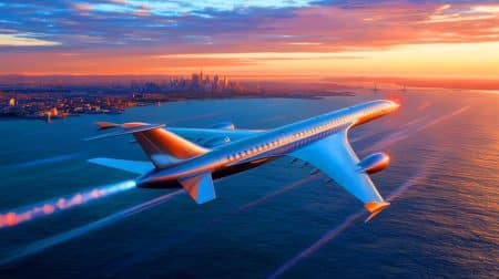 Illustration de l'avion supersonique à hydrogène capable de relier Paris à New York en moins de deux heures.
