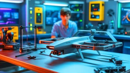 Illustration de l'innovation d'un drone VTOL imprimé en 3D par un jeune inventeur de 17 ans.