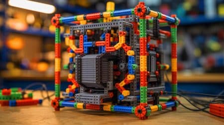 « Un jouet en plastique devient ordinateur fonctionnel » : le défi fou d’un YouTuber qui fascine la planète tech Illustration de la transformation d'un jeu de construction K’NEX en ordinateur mécanique 8 bits par Shadowman39.