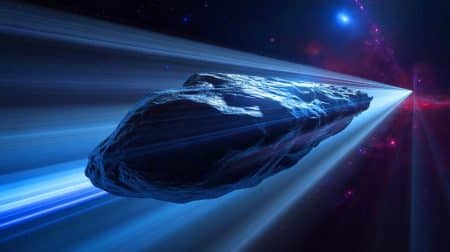 Illustration de l'objet interstellaire A11pl3Z traversant le système solaire à grande vitesse.