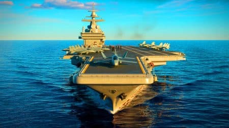 Illustration de l'Admiral Kouznetsov, porte-avions emblématique de la marine russe.