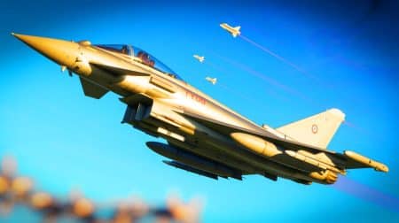 Illustration de la modernisation des Eurofighter Typhoon avec des pods Litening 5 en Allemagne.