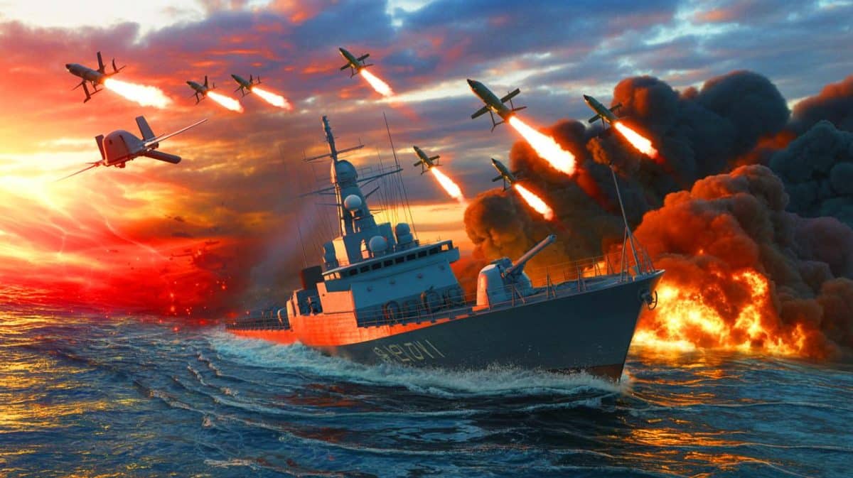 Alerte : un drone russe pulvérise un navire ukrainien, la mer Noire sous haute tension Illustration de l'intensification des frappes russes sur l'Ukraine avec des drones et missiles.
