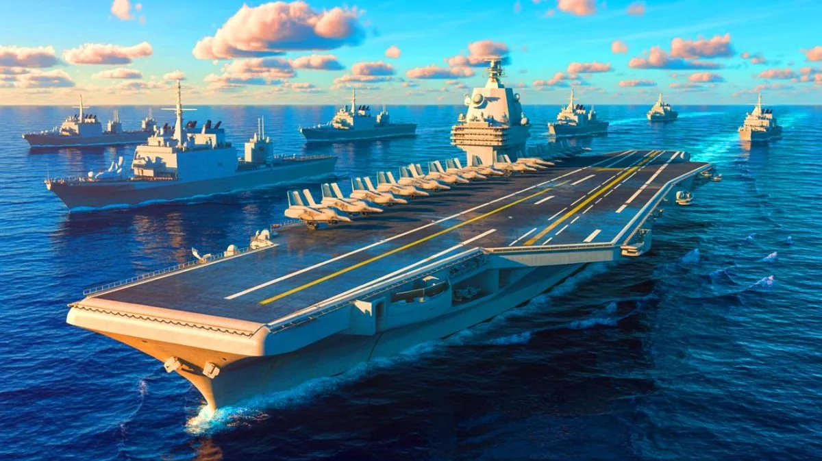 Illustration de l'unique porte-avions français Charles de Gaulle en opération.