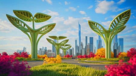 Illustration de l'innovation dans le design des éoliennes transformées en œuvres d'art.