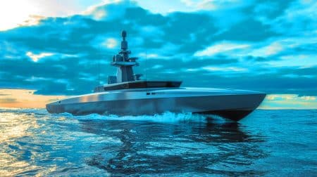 « La Pologne répond à Poutine » : le drone naval Stormrider conçu avec les leçons du conflit ukrainien Illustration de la présentation du navire sans équipage Stormrider par le groupe WB au salon MSPO 2025.