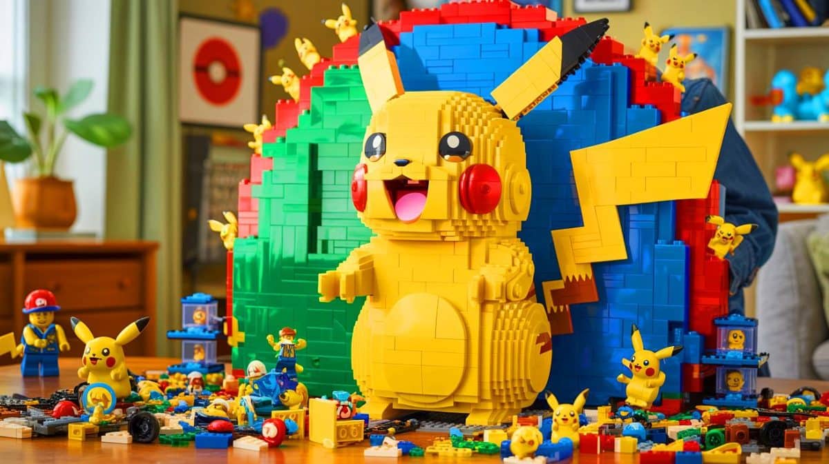 Illustration de la collaboration entre LEGO et Pokémon pour un set colossal de 6 838 pièces.