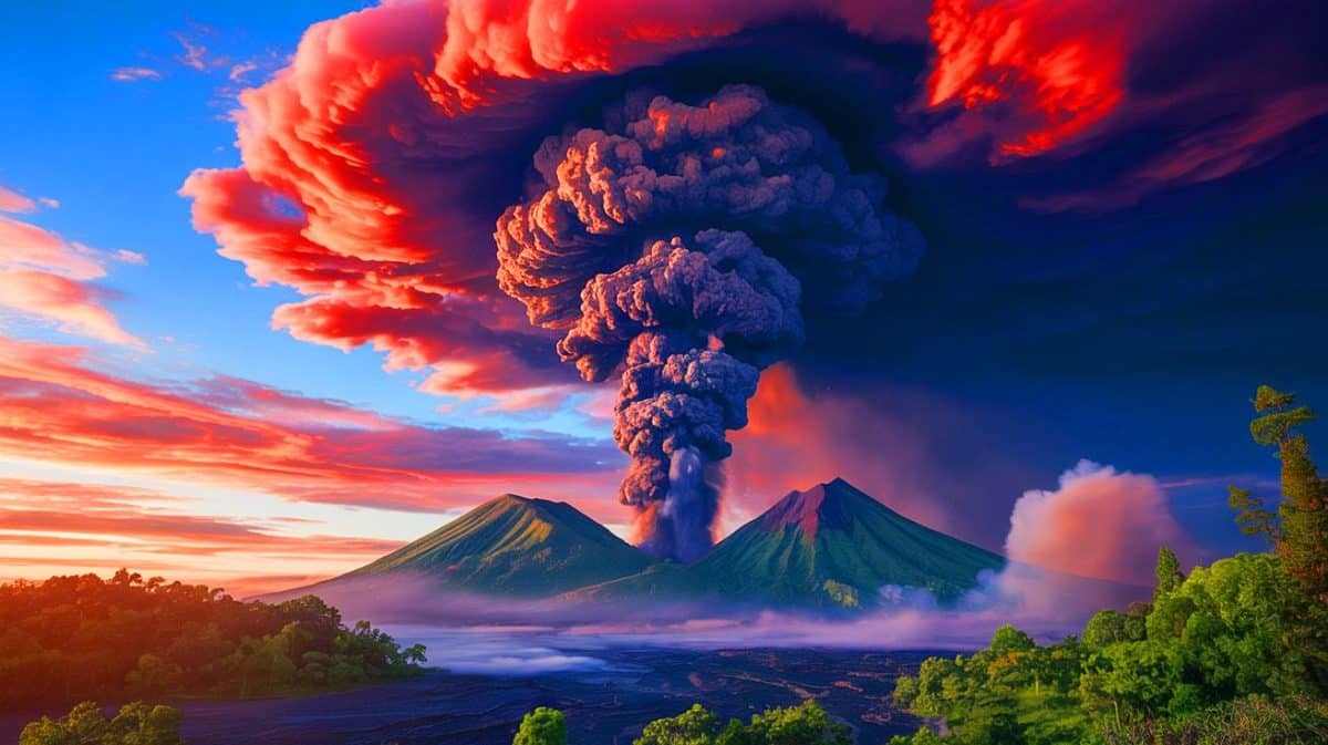 Attention : super-éruption imminente pourrait pulvériser 10 000 km2, qui paiera le prix de cette catastrophe Illustration de l'impact potentiel d'une super éruption volcanique sur le climat mondial.