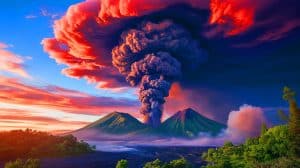 Illustration de l'impact potentiel d'une super éruption volcanique sur le climat mondial.