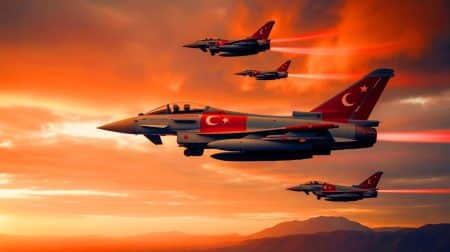 « Bras de fer aérien » : la Turquie s’apprête à acquérir 40 Eurofighters, un coup de pression pour ses rivaux régionaux Illustration de la Turquie finalisant un accord pour l'acquisition de 40 Eurofighters Typhoon.