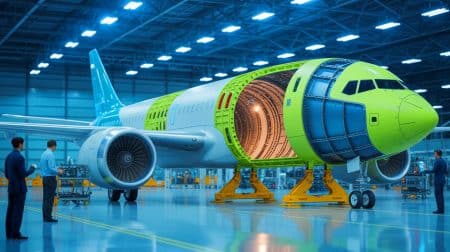 Illustration de l'innovation dans la fabrication aéronautique avec l'utilisation de nouveaux matériaux par Airbus et Boeing.