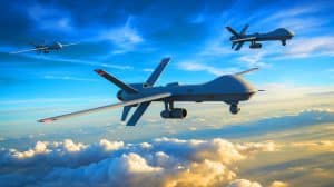 Illustration de drones chinois détectant des avions furtifs grâce à des capteurs infrarouges spécialisés.