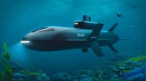 Illustration de la conception du drone sous-marin autonome développé par Saab pour la marine suédoise.