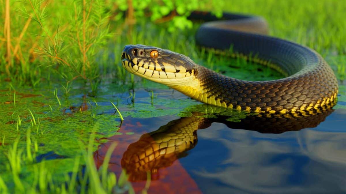 « Le serpent d’eau le plus redouté du sud-est américain » : le cottonmouth venimeux fascine autant qu’il effraie Illustration de serpents cottonmouths dans leur habitat naturel aquatique.