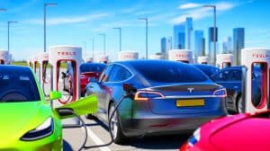 Illustration de la frustration des conducteurs face aux disparités des bornes de recharge pour voitures électriques.