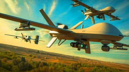 « Voici les 7 drones de défense les plus puissants de 2025 » : vitesse, furtivité et puissance comparées dans un classement inédit Illustration de drones de défense modernes transformant les opérations militaires avec l'IA et des technologies avancées.