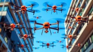 Illustration de l'innovation des drones inspirés par les insectes utilisant l'intelligence artificielle pour une navigation autonome.