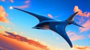 Illustration de l'avion Z4 au design inspiré de la raie manta, fonctionnant à l'hydrogène liquide.
