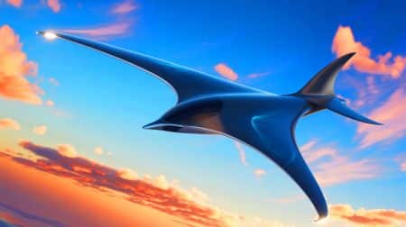 Illustration de l'avion Z4 au design inspiré de la raie manta, fonctionnant à l'hydrogène liquide.