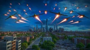 Illustration de l'attaque massive de drones et missiles russes sur l'Ukraine.