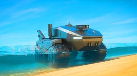 « Un robot amphibie de l’OTAN passe de la mer à la terre » : Rheinmetall dévoile le Mission Master 2.0 révolutionnaire Illustration de la démonstration en mer du robot amphibie Mission Master 2.0 de Rheinmetall.