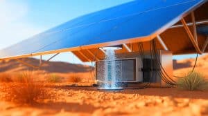 Illustration de la production d'hydrogène vert à partir de l'humidité de l'air grâce à un système solaire innovant.