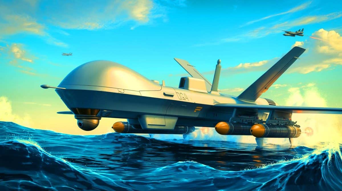 Moins de 300.000 euros l’unité : les drones ukrainiens équipés de missiles renversent la guerre navale en mer Noire Illustration de drones navals ukrainiens équipés de missiles antiaériens modifiant la stratégie en mer Noire.
