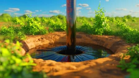 Illustration de l'utilisation de la bio-huile pour sceller les puits de pétrole abandonnés et séquestrer le carbone.