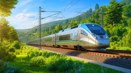 « Le chantier ferroviaire du siècle » : 870 km de Rail Baltica électrifiés grâce à VINCI et à des ingénieurs Illustration de l'électrification des voies du projet Rail Baltica en Europe de l'Est.