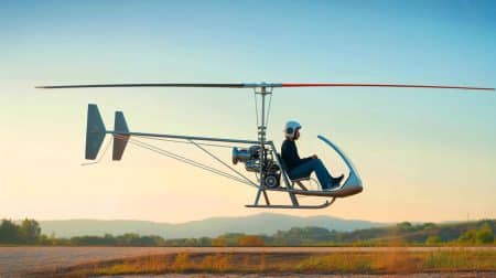 « Le Mirocopter SCH-2A change tout » : un hélicoptère ultraléger à essence ordinaire avec rotors sans queue Illustration de l'hélicoptère ultraléger Mirocopter SCH-2A en vol.