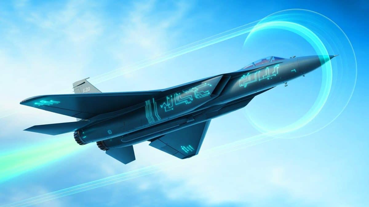 Illustration de l'amélioration technologique du chasseur furtif J-20 de la Chine.