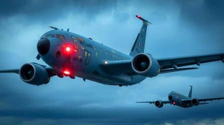 Illustration de l'entretien d'une unité de puissance auxiliaire sur un KC-46 Pegasus par l'armée de l'air américaine.