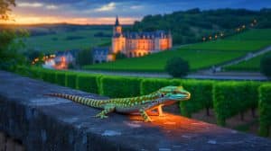 Illustration de la migration des geckos vers le nord de la France et leur installation dans le Val de Loire.