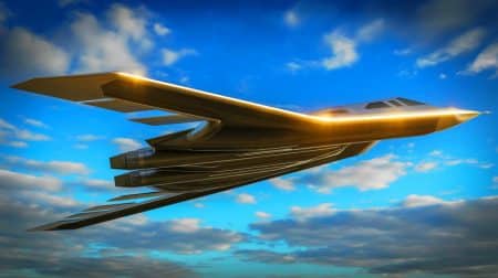 Illustration de l'ambitieux bombardier furtif russe Tupolev PAK DA en développement.