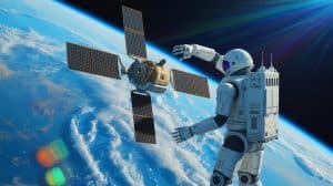 Illustration de la technologie robotique développée par le laboratoire de recherche de la marine américaine pour l'entretien des satellites en orbite géosynchrone.