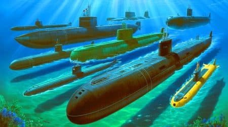 Illustration de la diversité des sous-marins SSN, SSBN et SSK dans les stratégies militaires modernes.