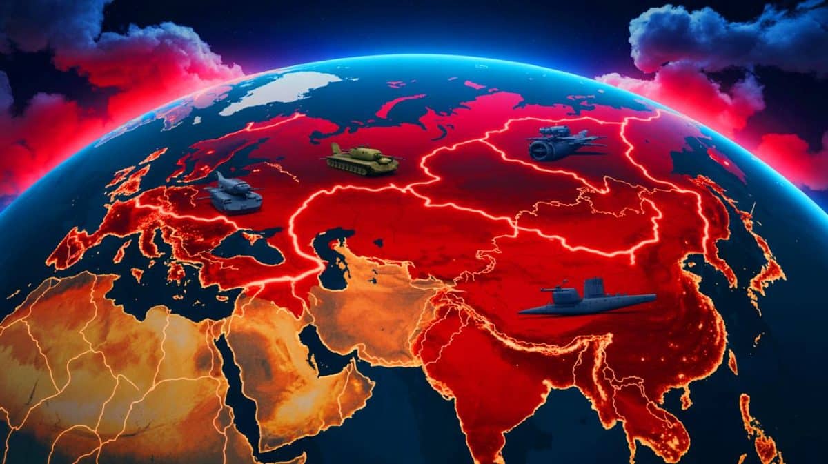 Illustration de cinq régions critiques où un conflit mondial pourrait éclater.