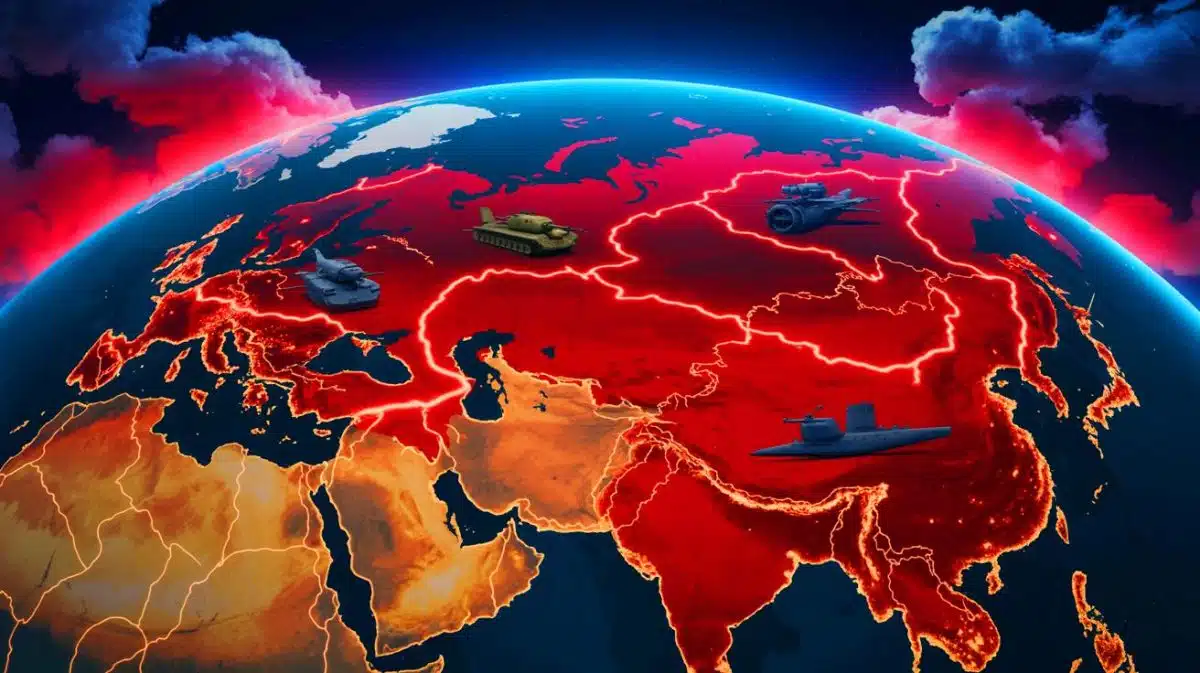 Illustration de cinq régions critiques où un conflit mondial pourrait éclater.