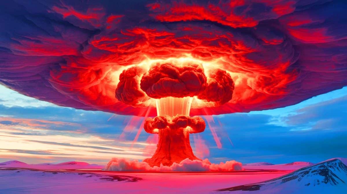 « Un champignon atomique visible à 965 km » : les images inédites de Tsar Bomba, la bombe la plus puissante jamais testée Illustration de la détonation de la Tsar Bomba au-dessus de l'Arctique.