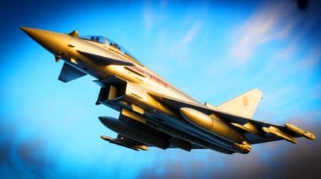 Illustration de l'Eurofighter Typhoon équipé des pods Litening 5 pour moderniser la défense aérienne allemande.