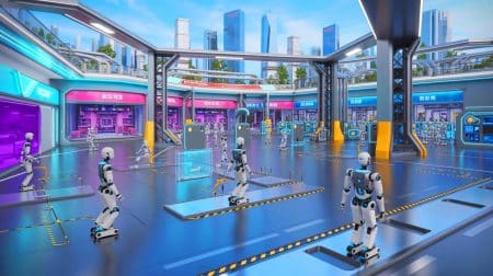 Illustration de camps d'entraînement pour robots humanoïdes en Chine.