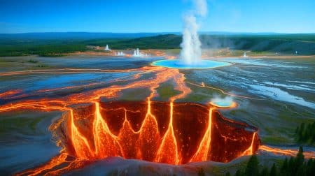 Illustration de l'activité des chambres magmatiques sous le supervolcan de Yellowstone.