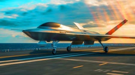 Illustration de l'avancée technologique militaire avec le drone de combat furtif GJ-11 de la Chine.