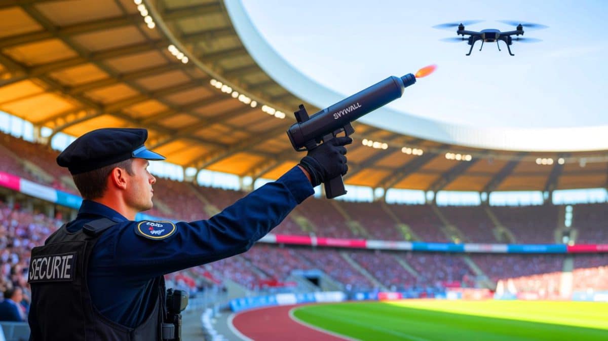 « Des drones menacent les grands événements sportifs » : la France déploie le Nerod pour protéger sites et spectateurs Illustration de l'utilisation du Nerod pour neutraliser les drones lors des grands événements sportifs en France.
