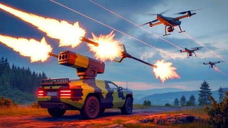 Illustration de la mitrailleuse rotative anti-drones Zwalczania Dronów de la Pologne.