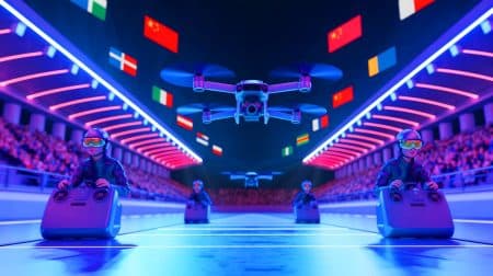 Illustration de la Coupe du monde de course de drones FAI à Shanghai.