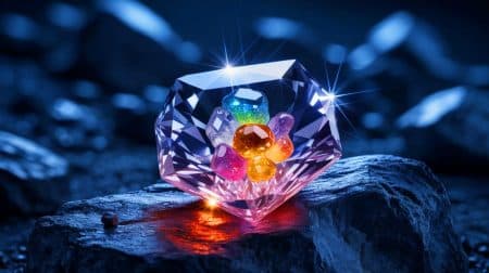 Illustration de diamants contenant des inclusions chimiques rares révélant les réactions profondes du manteau terrestre.