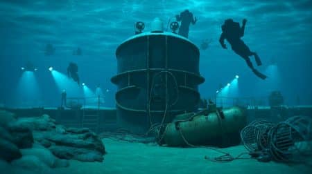 Illustration de l'exploration d'épaves de la Première et Seconde Guerre mondiale.