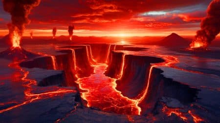 « Les scientifiques redoutent un océan de magma sous nos pieds » : une découverte bouleversante sur l’avenir de la planète Illustration de la formation d'un océan de magma basal sous la croûte terrestre.